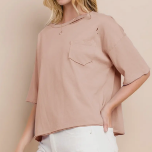 The Easy Days Distressed Pocket Tee (Tan/ Beige)- 1xl - 3xl