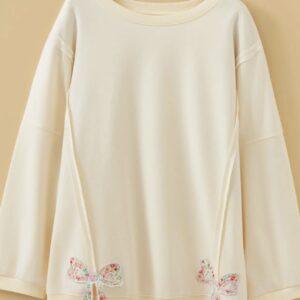 Plus Size Raw Seam Detail Floral Bow Oversized Pullover 1xl - 3xl