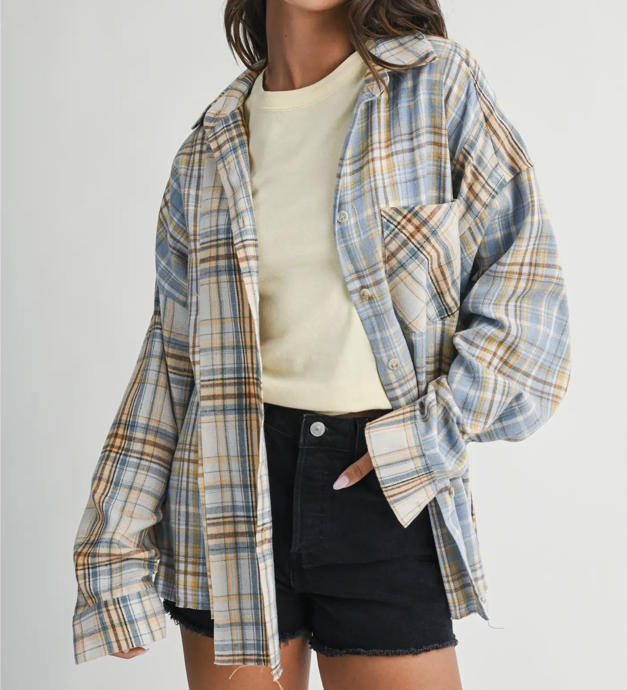 plaid button long sleeve shirt