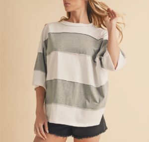 Easy Days Striped Top 3/4 Sleeve S - L Color Block Top Tee