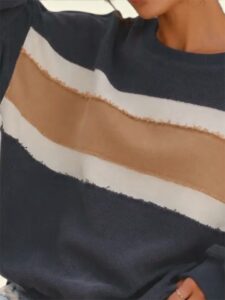 blue and tan color block pullover