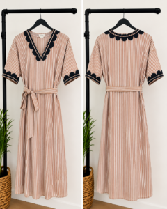 Jodifl Mocha Stripe + Navy Embroidered Dress ?? xl - 2xl mididress